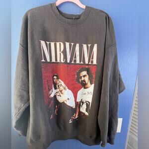 NIRVANA Washed Black/Gray and Red Graphic Crewneck Sweater XL